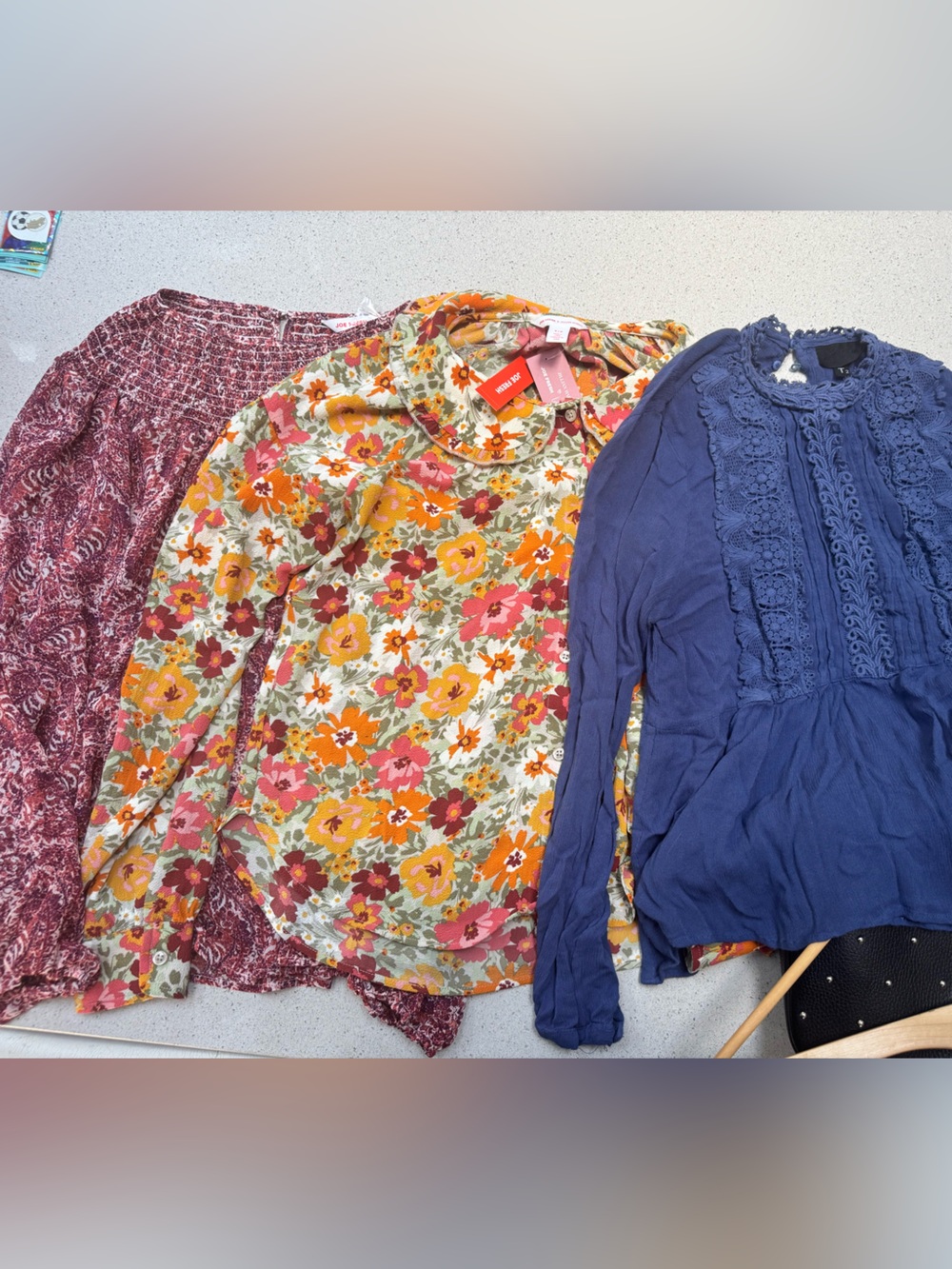 Cute top bundle! Blue Lace Detail Top & Floral Blouse Set